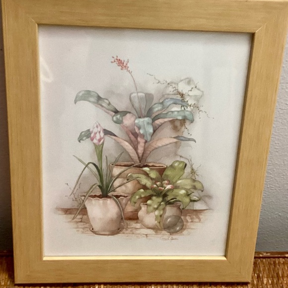 Carol Jean Green Watercolors Painting 11”x10” Pastel Floral Framed  Signed